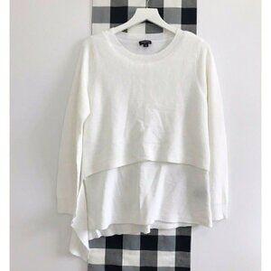 Tahari ASL Long-Sleeve Ribbed Asymmetric White Sweater,, Size M